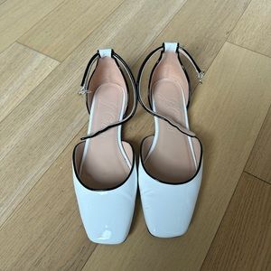 J.crew flats - white Anya ankle-strap flats in Italian patent leather size 8